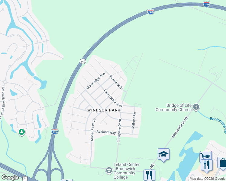 map of restaurants, bars, coffee shops, grocery stores, and more near 1837 Olive Pine Way in Leland