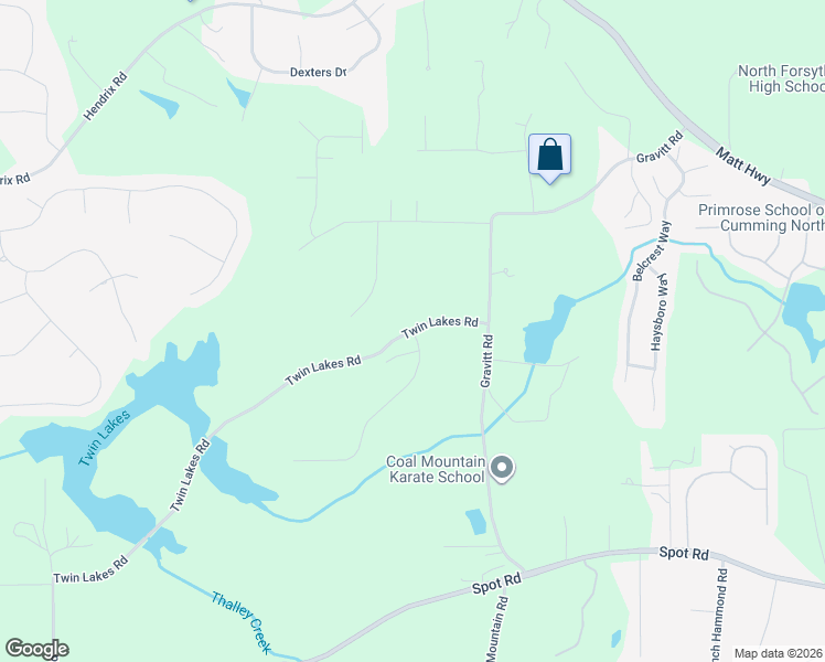 map of restaurants, bars, coffee shops, grocery stores, and more near 3894 Twin Lakes Road in Cumming