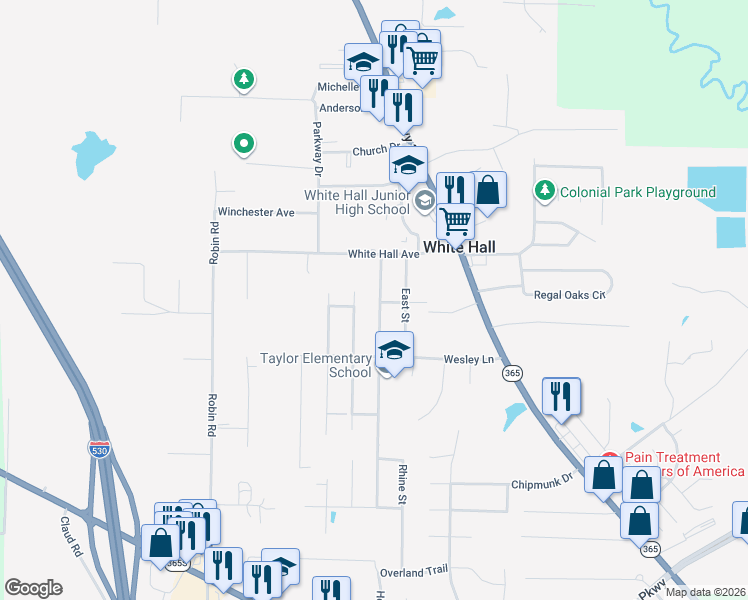 map of restaurants, bars, coffee shops, grocery stores, and more near 603 West Street in White Hall