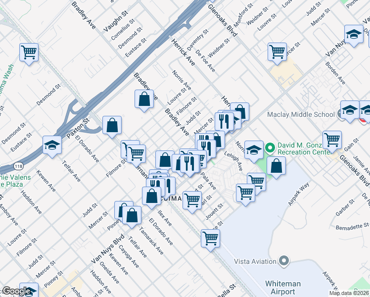 map of restaurants, bars, coffee shops, grocery stores, and more near 13218 Mercer Street in Los Angeles