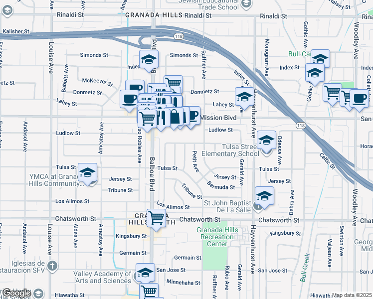 map of restaurants, bars, coffee shops, grocery stores, and more near 10950 Whitaker Avenue in Los Angeles