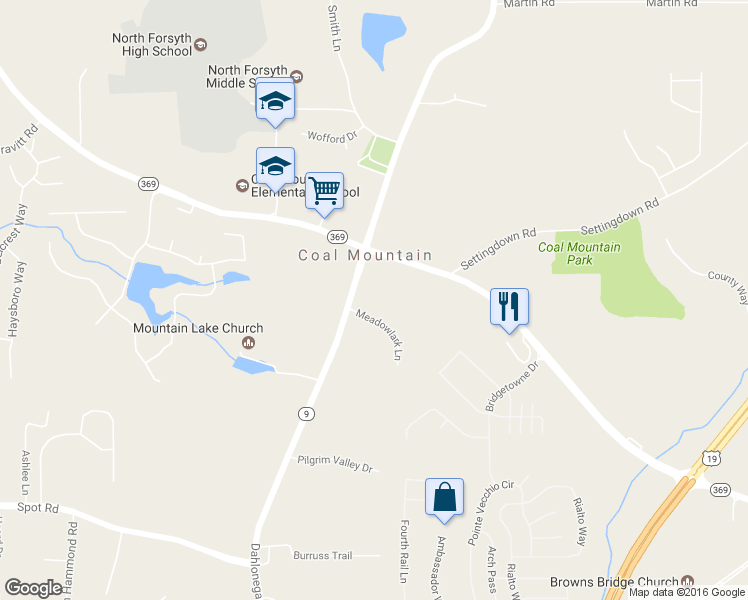 map of restaurants, bars, coffee shops, grocery stores, and more near 3220 Dahlonega Hwy in Cumming