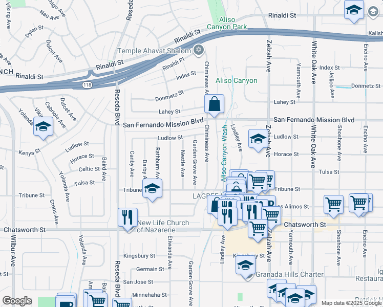 map of restaurants, bars, coffee shops, grocery stores, and more near 11001 Garden Grove Avenue in Los Angeles