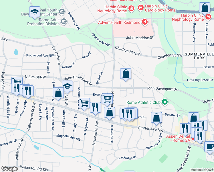 map of restaurants, bars, coffee shops, grocery stores, and more near Moore Street in Rome