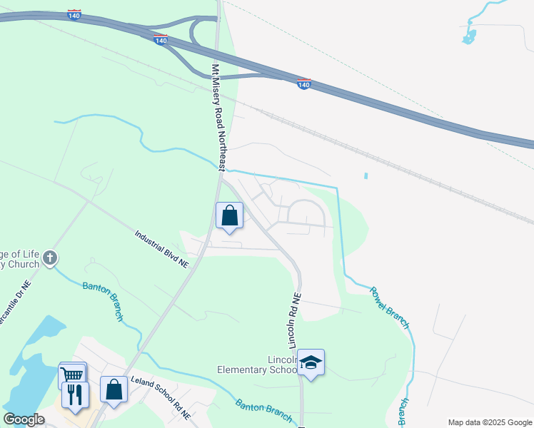 map of restaurants, bars, coffee shops, grocery stores, and more near 9506 Huckabee Drive Northeast in Leland