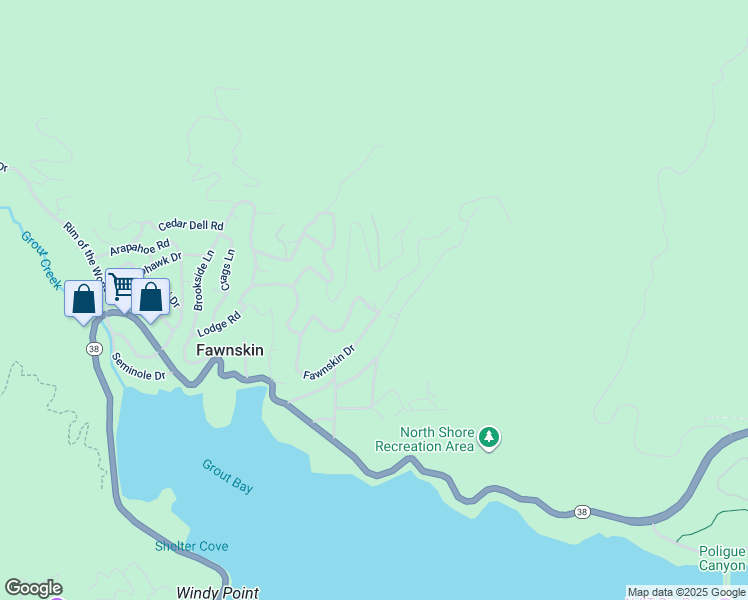 map of restaurants, bars, coffee shops, grocery stores, and more near 39676 Oakglen Road in Fawnskin