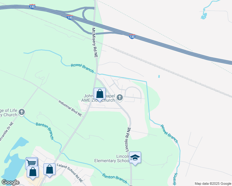 map of restaurants, bars, coffee shops, grocery stores, and more near 9506 Huckabee Drive Northeast in Leland