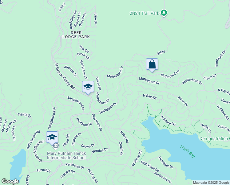 map of restaurants, bars, coffee shops, grocery stores, and more near 1090 Nadelhorn Drive in Lake Arrowhead