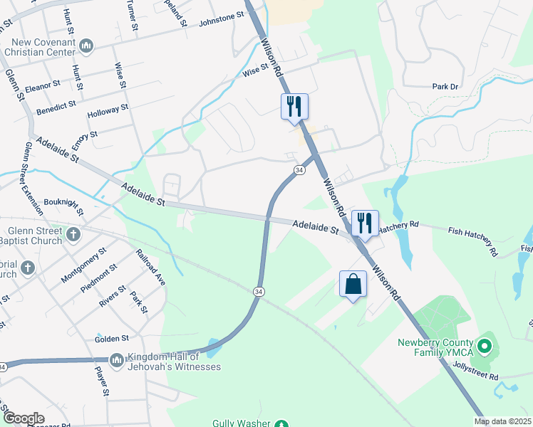 map of restaurants, bars, coffee shops, grocery stores, and more near 2331 Adelaide Street in Newberry