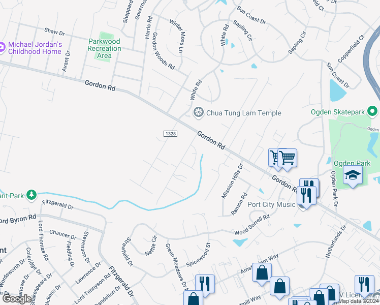 map of restaurants, bars, coffee shops, grocery stores, and more near 6303 Stonemoor Court in Wilmington