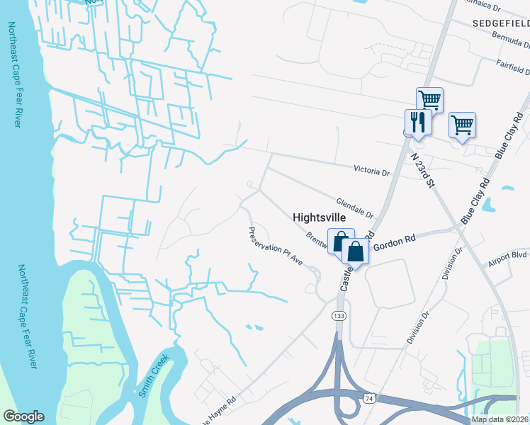 map of restaurants, bars, coffee shops, grocery stores, and more near 172 Brentwood Drive in Wilmington