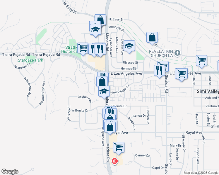 map of restaurants, bars, coffee shops, grocery stores, and more near 1821 Poppy Dr in Simi Valley