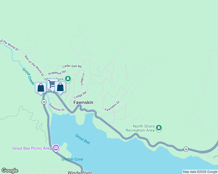 map of restaurants, bars, coffee shops, grocery stores, and more near 39577 Cline Miller Place in Fawnskin