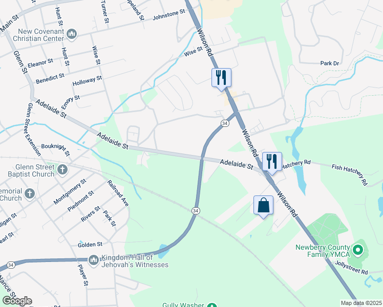map of restaurants, bars, coffee shops, grocery stores, and more near 2331 Adelaide Street in Newberry