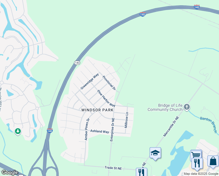 map of restaurants, bars, coffee shops, grocery stores, and more near 1849 Olive Pine Way in Leland