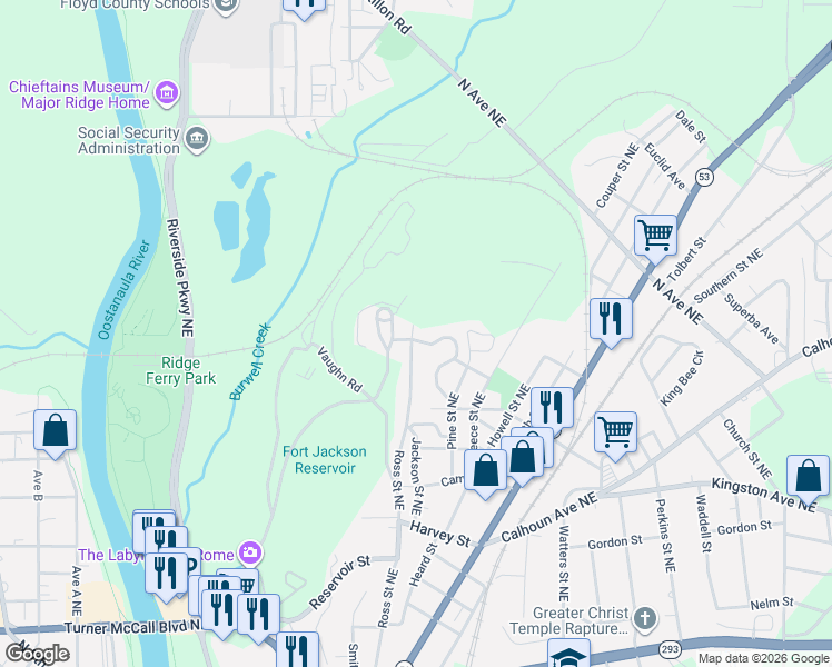 map of restaurants, bars, coffee shops, grocery stores, and more near 56 Anders Road Southwest in Rome