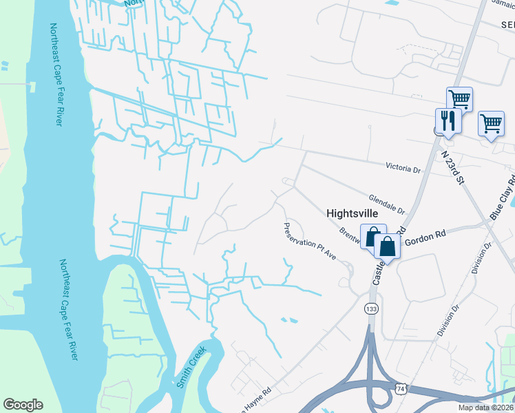 map of restaurants, bars, coffee shops, grocery stores, and more near 200 Palmetto Road in Wilmington