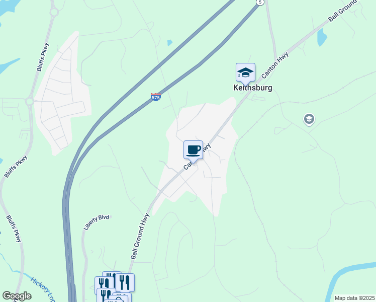 map of restaurants, bars, coffee shops, grocery stores, and more near 119 Old Vandiver Drive in Canton