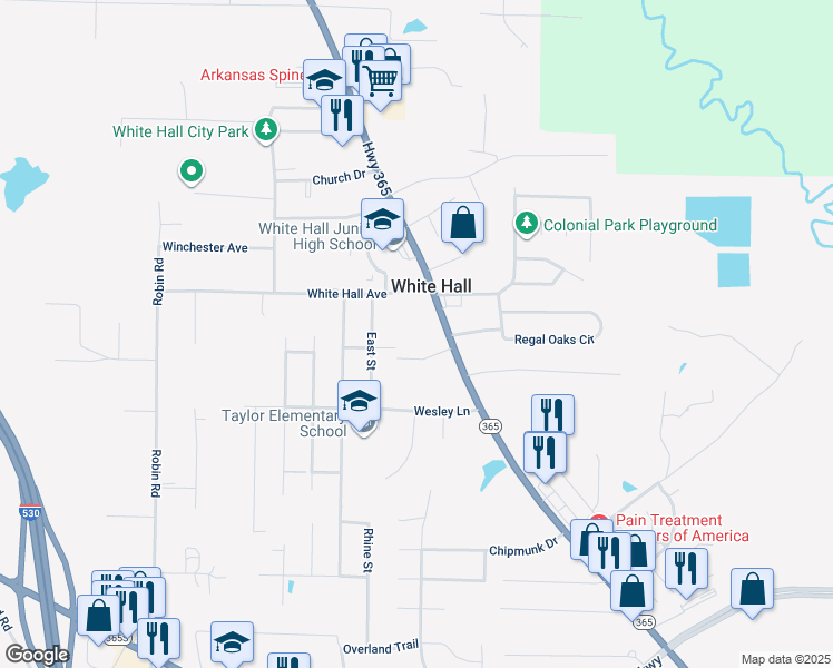 map of restaurants, bars, coffee shops, grocery stores, and more near in White Hall