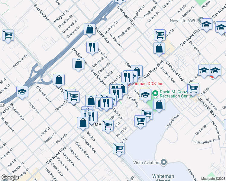 map of restaurants, bars, coffee shops, grocery stores, and more near 13150 Mercer Street in Los Angeles