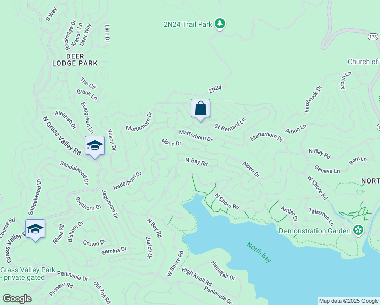 map of restaurants, bars, coffee shops, grocery stores, and more near 27613 Alpen Drive in Lake Arrowhead