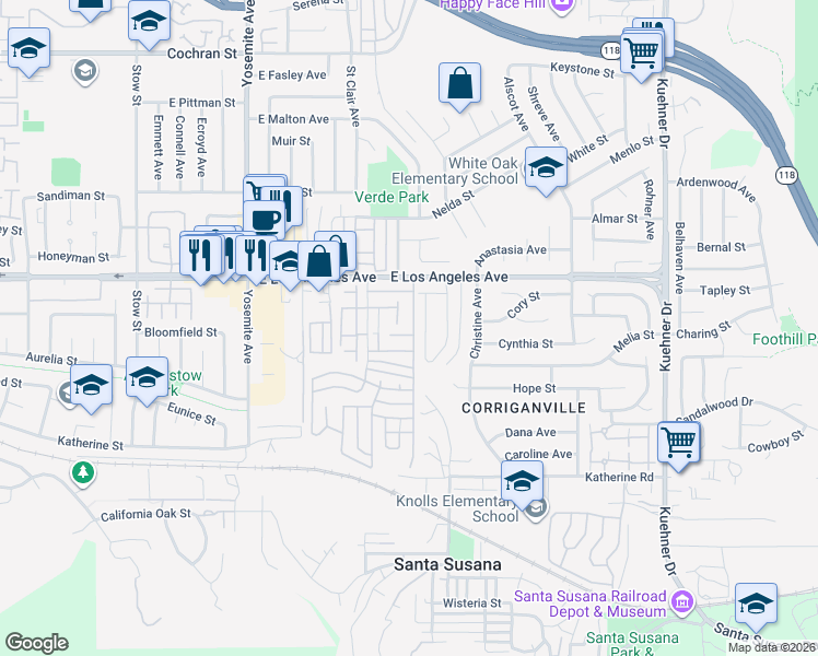 map of restaurants, bars, coffee shops, grocery stores, and more near 1854 Rory Lane in Simi Valley
