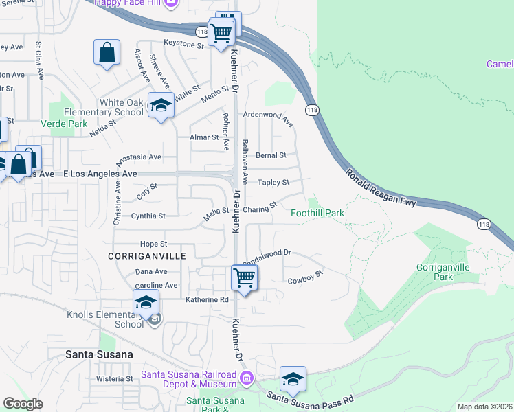 map of restaurants, bars, coffee shops, grocery stores, and more near 6568 Denby Court in Simi Valley