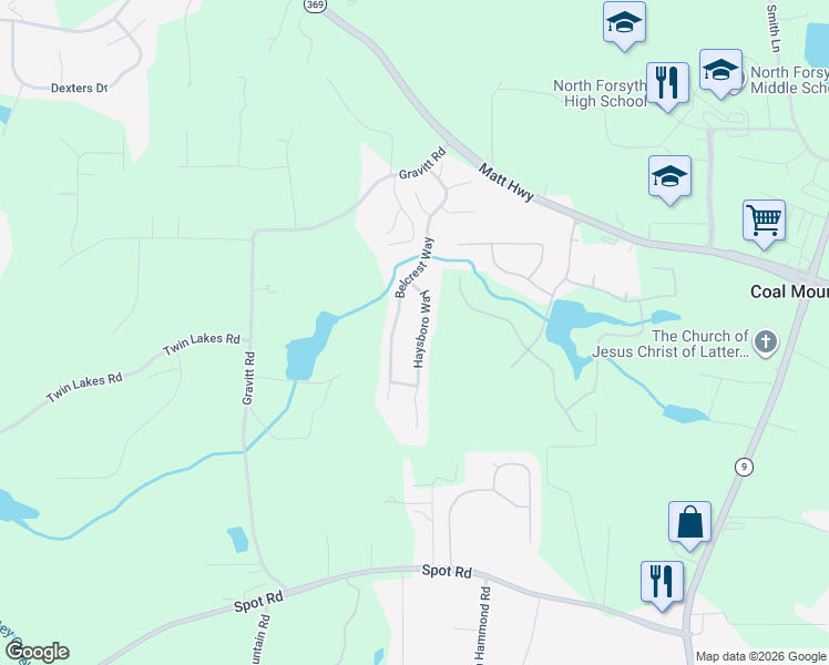 map of restaurants, bars, coffee shops, grocery stores, and more near 4775 Haysboro Way in Cumming
