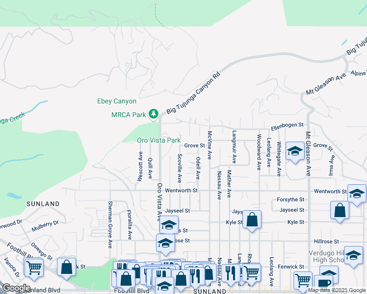map of restaurants, bars, coffee shops, grocery stores, and more near 11060 Scoville Avenue in Los Angeles