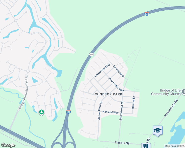 map of restaurants, bars, coffee shops, grocery stores, and more near 1328 Parkland Way in Leland