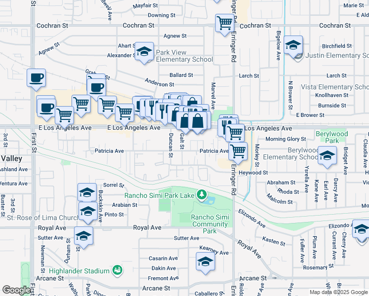 map of restaurants, bars, coffee shops, grocery stores, and more near 1731 Patricia Avenue in Simi Valley