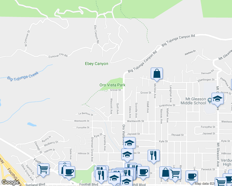 map of restaurants, bars, coffee shops, grocery stores, and more near 11051 Quill Avenue in Los Angeles