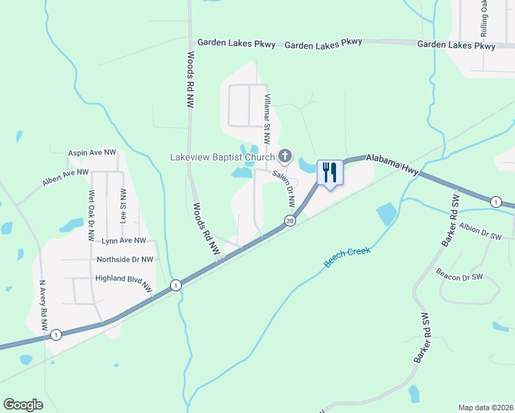 map of restaurants, bars, coffee shops, grocery stores, and more near 194 Salem Drive Northwest in Rome
