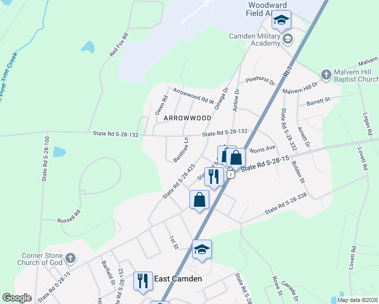 map of restaurants, bars, coffee shops, grocery stores, and more near 48 Benttree Lane in Camden