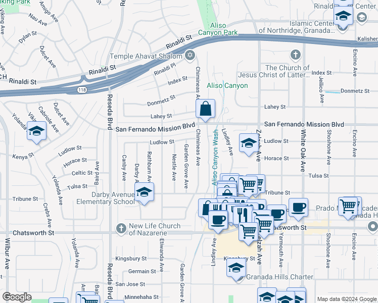 map of restaurants, bars, coffee shops, grocery stores, and more near 11012 Garden Grove Avenue in Los Angeles