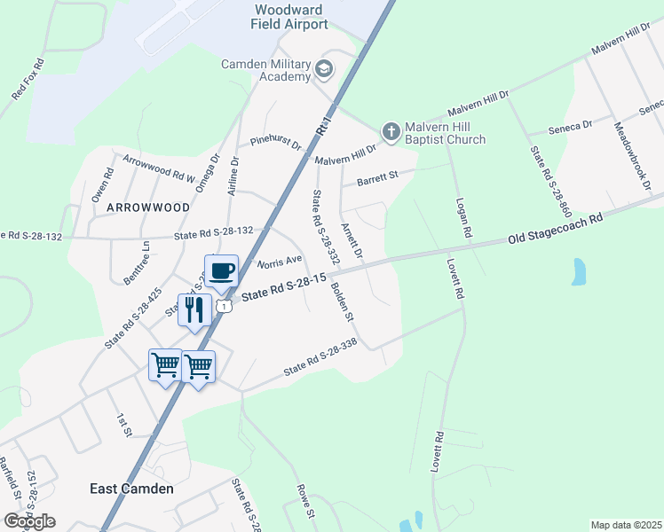 map of restaurants, bars, coffee shops, grocery stores, and more near 2005 State Road S-28-332 in Camden