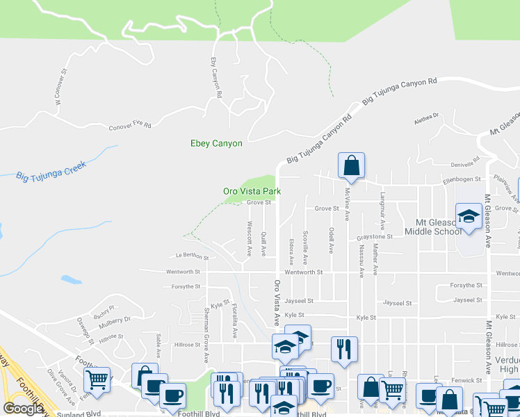 map of restaurants, bars, coffee shops, grocery stores, and more near 11051 Quill Avenue in Los Angeles