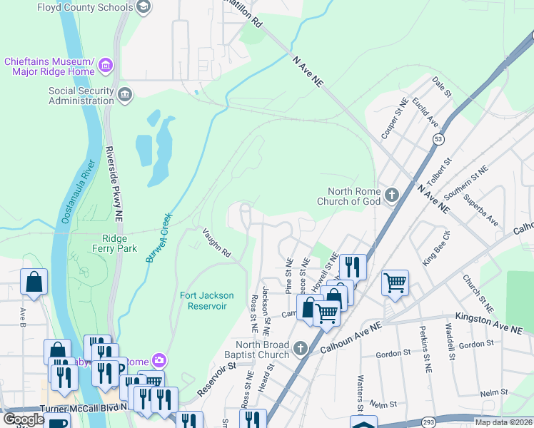 map of restaurants, bars, coffee shops, grocery stores, and more near 56 Anders Road Southwest in Rome