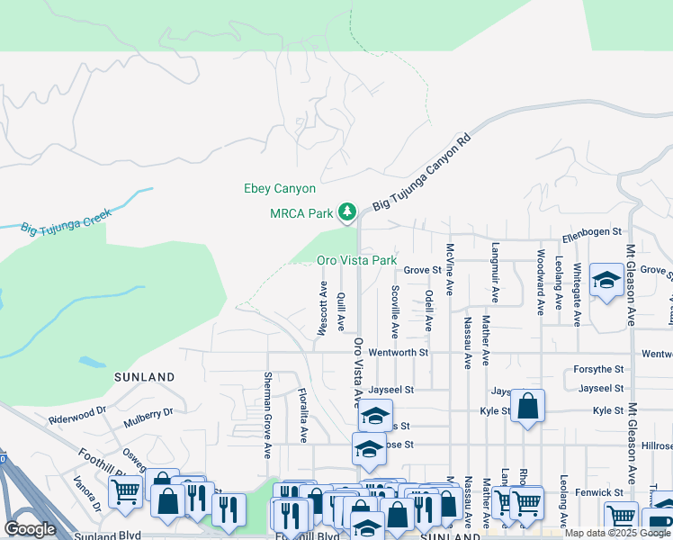 map of restaurants, bars, coffee shops, grocery stores, and more near 11051 Quill Avenue in Los Angeles