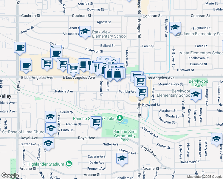 map of restaurants, bars, coffee shops, grocery stores, and more near 1731 Patricia Avenue in Simi Valley