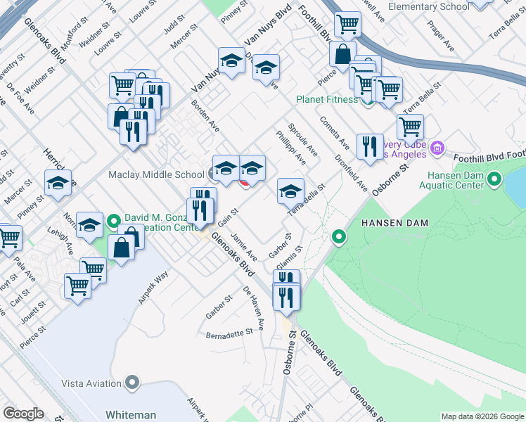 map of restaurants, bars, coffee shops, grocery stores, and more near 11071 Borden Avenue in Los Angeles