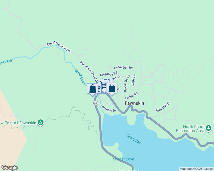 map of restaurants, bars, coffee shops, grocery stores, and more near 1146 Navajo Street in Fawnskin
