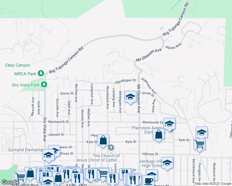 map of restaurants, bars, coffee shops, grocery stores, and more near 11054 Leolang Avenue in Los Angeles
