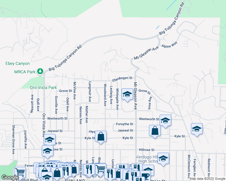 map of restaurants, bars, coffee shops, grocery stores, and more near 11054 Leolang Avenue in Los Angeles