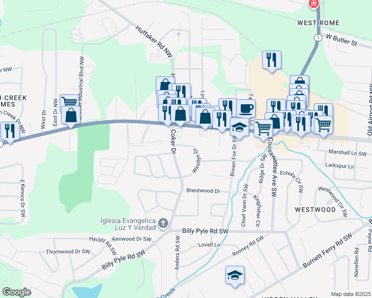 map of restaurants, bars, coffee shops, grocery stores, and more near 6 Westlyn Drive in Rome