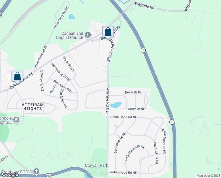 map of restaurants, bars, coffee shops, grocery stores, and more near 284 Wilshire Road Northeast in Rome