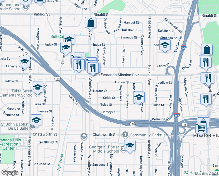 map of restaurants, bars, coffee shops, grocery stores, and more near 11007 Montgomery Avenue in Los Angeles