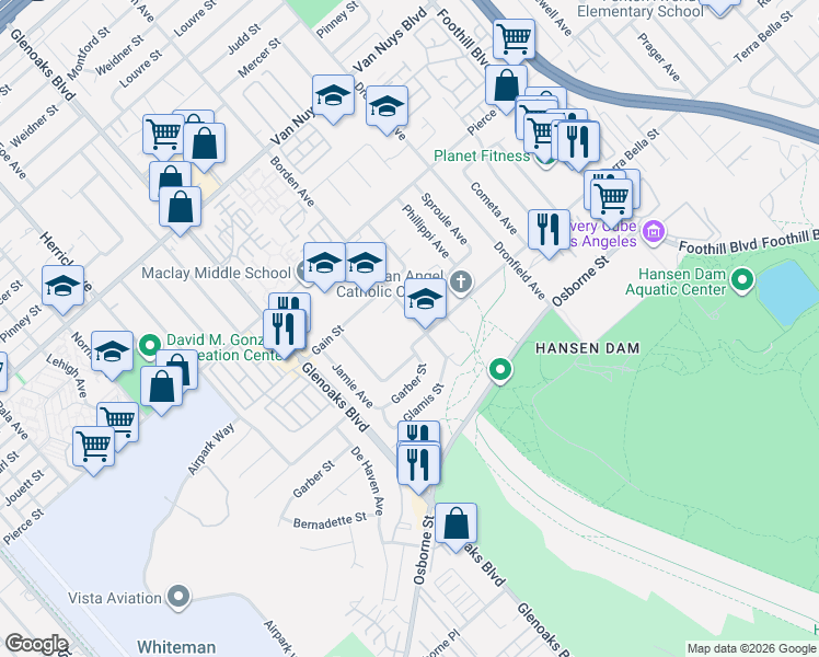 map of restaurants, bars, coffee shops, grocery stores, and more near 11038 Borden Avenue in Los Angeles