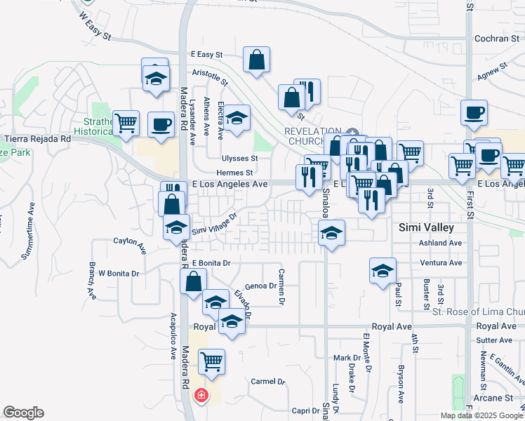 map of restaurants, bars, coffee shops, grocery stores, and more near 1913 Day Lily Lane in Simi Valley