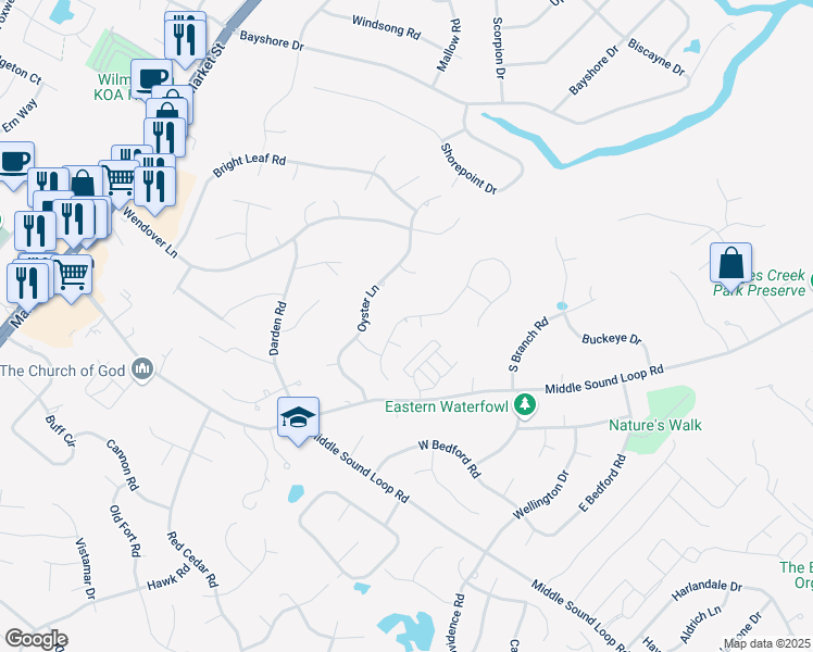 map of restaurants, bars, coffee shops, grocery stores, and more near 500 Emerson Pointe in Wilmington